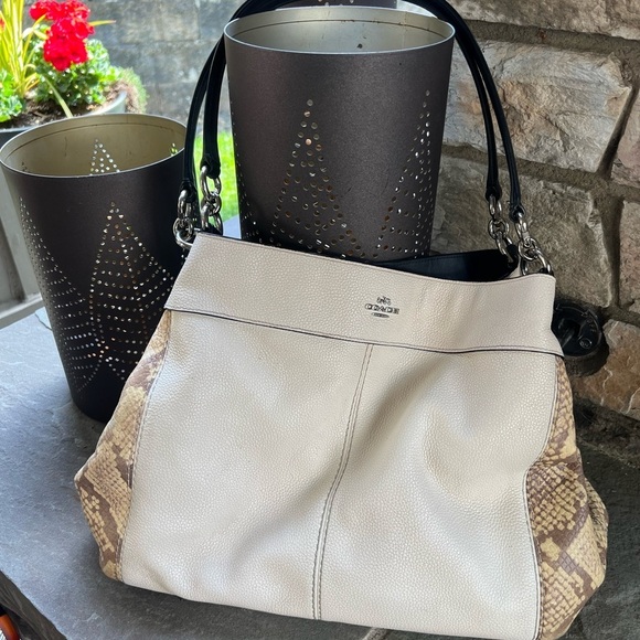 Coach Phoebe Two Tone Cream and Snake Python Sides - Picture 1 of 5